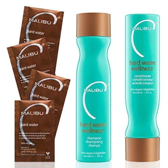 Malibu Hard Water Wellness Treatment Kit (Shampoo 9 oz, Conditioner 9 oz, Hair Remedy 4 x 0.17 oz)