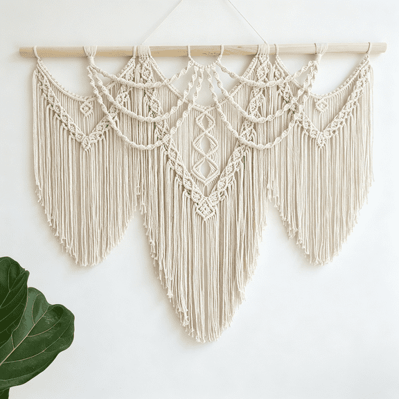 RLESO Macrame Wall Hanging - Boho Tapestry Macrame Wall Decor - Bohemian Woven Tapestry Home Decor for Bedroom Living Room Apartment - 43"X32" (Beige-Fringe)
