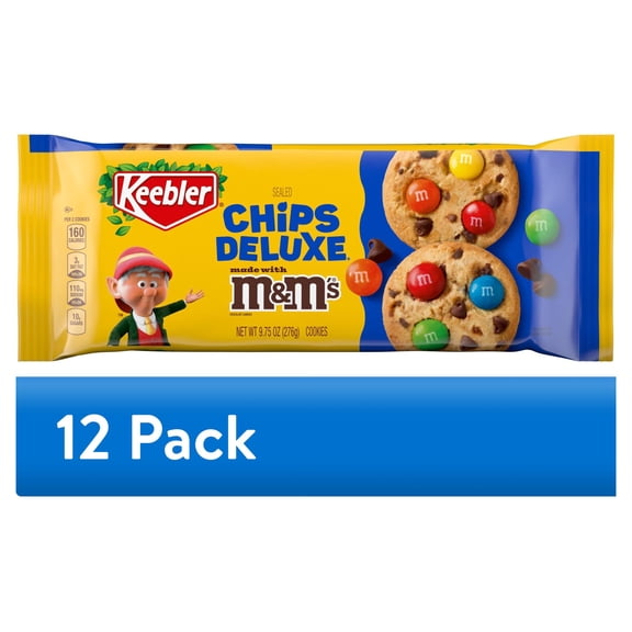 (12 pack) Keebler Chips Deluxe Cookies Made with M&M’s, Chocolate Chip Cookies Made with M&M’s, 9.75 oz