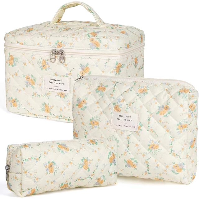 Bolsa de maquillaje de algodón pequeña, fresca y bonita, bolsa de almacenamiento de artículos de tocador portátil de nicho, linda caja con flores, caja de bolsa