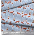 thumbnail image 2 of Soimoi Blue polyester Crepe Fabric Cedar Tree & Fox Animal Printed Fabric 1 Yard 42 Inch Wide, 2 of 5