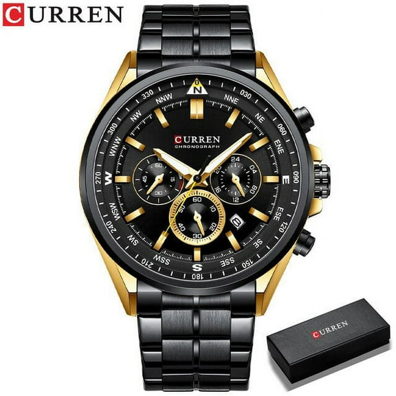 Curren Men's Luxury Watches Fashion Sporty Wristwatches Male Chronograph Quartz Stainless Steel Clock With Luminous Hands - Quartz Wristwatches