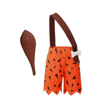 

Baby Boy Outfits Kids Toddler Caveman Dog Bones Historical Caveboys Party Shorts Bone Strap Cloths Toddler Boy Suit(Color:Orange Size:18-24 Months)