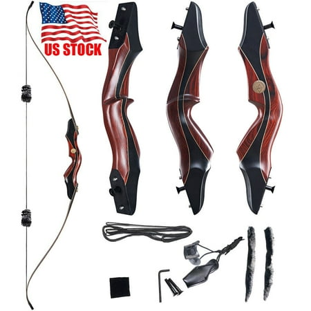 50lbs Archery 60 Takedown Hunting Bow Recurve Bow Wooden Longbow RH Shooting