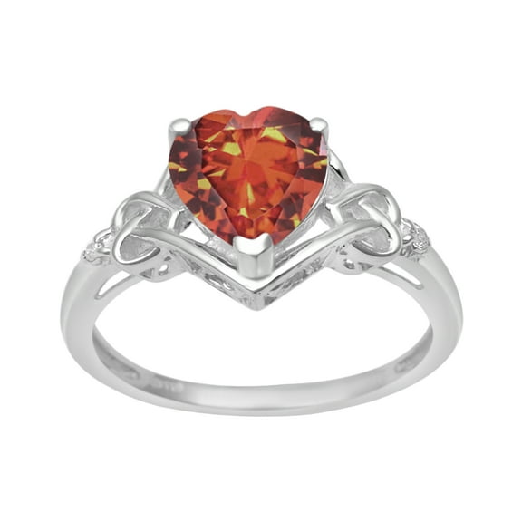 8 MM Heart Shape Orange CZ 925 Sterling Silver Valentines Day Gifts Women Love Ring