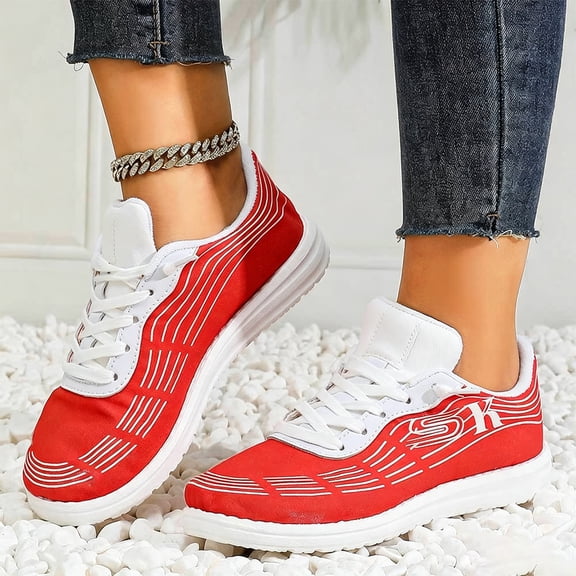 Low Top Sporty Letter Print Casual Walking Sneakers for Women Soft Flat Rubber Sole Breathable All Day Footwear