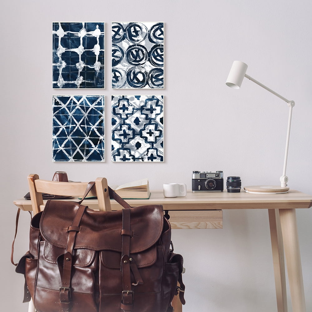 Stupell Industries Abstract Geometric Patterns Blue White Painting Wall Plaque by June Erica Vess