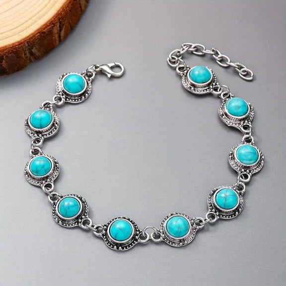 HOOUN Bohemian Style 925 Silver Anklet Chains Turquoise Inlaid Foot Accessories