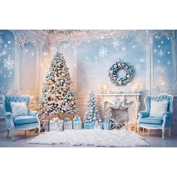 Christmas Tree Fireplace Backdrop Photography Studio Background Balls Wreath02 New Year ration Photo Back Drop