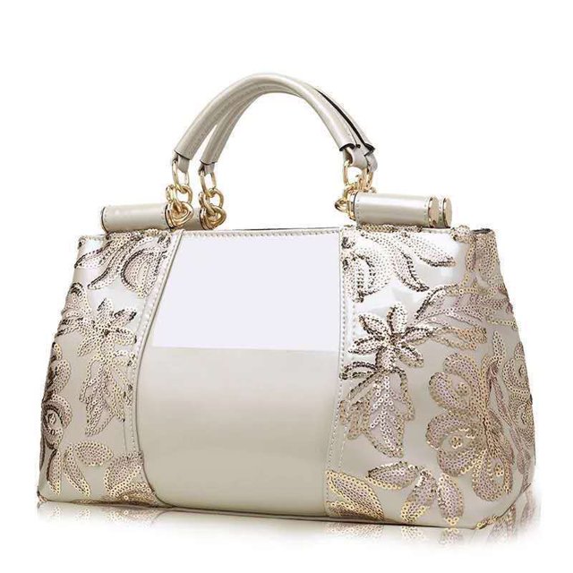 Bolso de mujer con empalme de piel lacada, bolso de mano de mujer con lentejuelas de gran capacidad, bolso cruzado grande de mujer de alta calidad, bolso de hombro