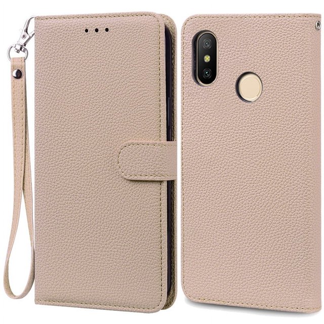 For Redmi Note 6 Pro Case Xiaomi Redmi 6 Pro Soft TPU Wallet Leather Case For Xiaomi Redmi 6 Case Note 6 Pro Flip Cover Fundas Beige -Strap For Redmi 6 Pro