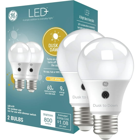 LED  A19 Dusk to Dawn LED Light Bulbs, Automatic On/Off Outdoor Security Light, Soft White (2 Pack)