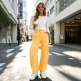 thumbnail image 4 of Women Pants Dqueduo Women's Plaid Button-Zipper Elastic Waist Curved Barrel Pants – Casual Trousers Yellow XXXL, 4 of 7