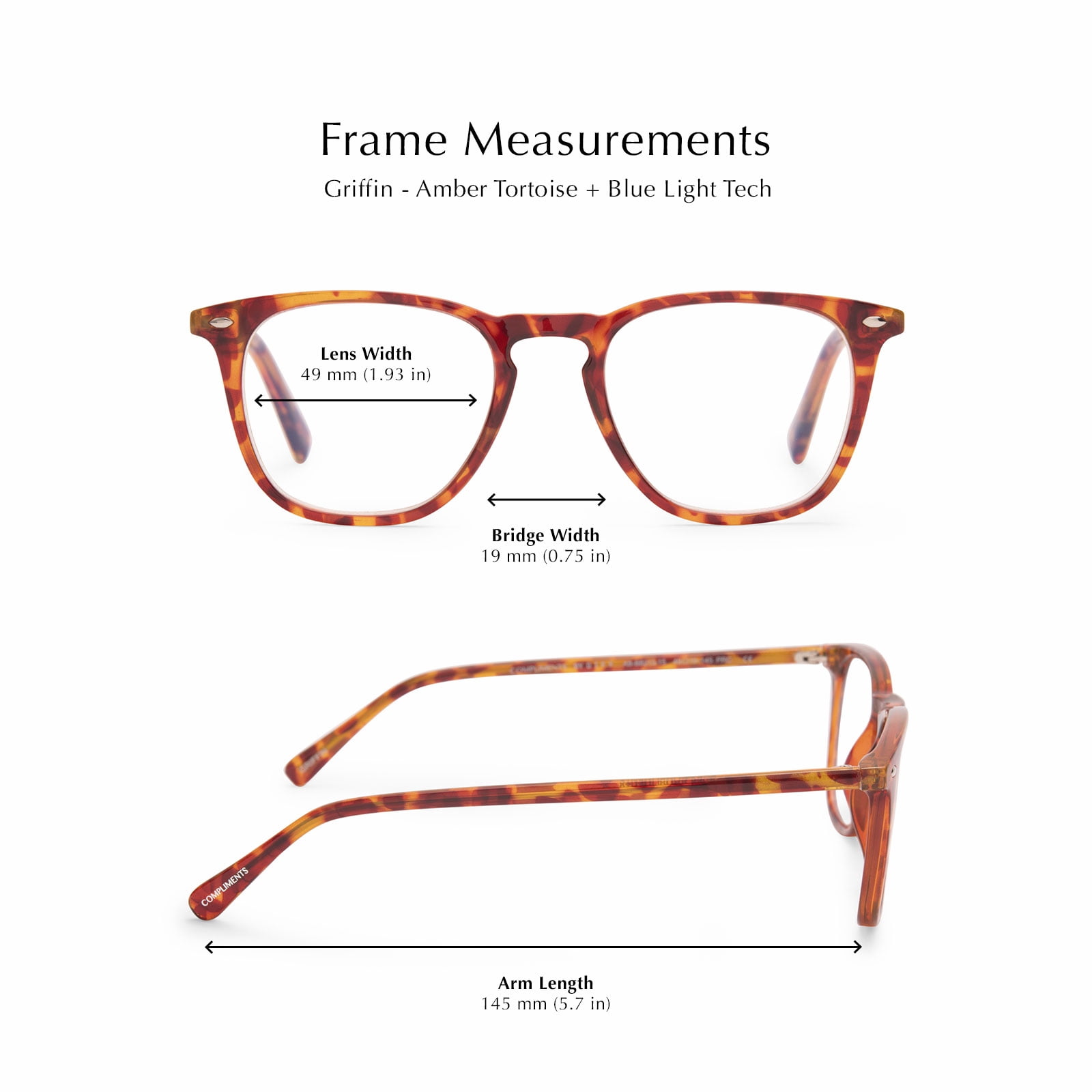 Compliments by DIFF Eyewear Griffin Blue Light Reading Glasses Amber Tortoise +2.0