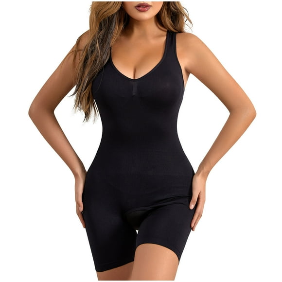 Lovskoo Firm Tummy Compression Bodysuit Shaper with Butt Lifter Ladies Seamless One-Piece Open Crotch Body Abdominal Lifter Hip Underwear Stretch Slimming Body Corset Black