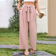 thumbnail image 6 of MIXUE Linen Pants Women Summer Solid Color Wide Leg Lace Up Loose Casual Trousers Daily-Wear,Pink,M, 6 of 6
