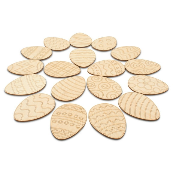 Wooden Eggs for Easter Crafts, Wood Cutouts w/ Designs, 2-Inch, 1/8 Inch Thick, Pack of 3 for Basket Stuffers & Ornaments, by Woodpeckers