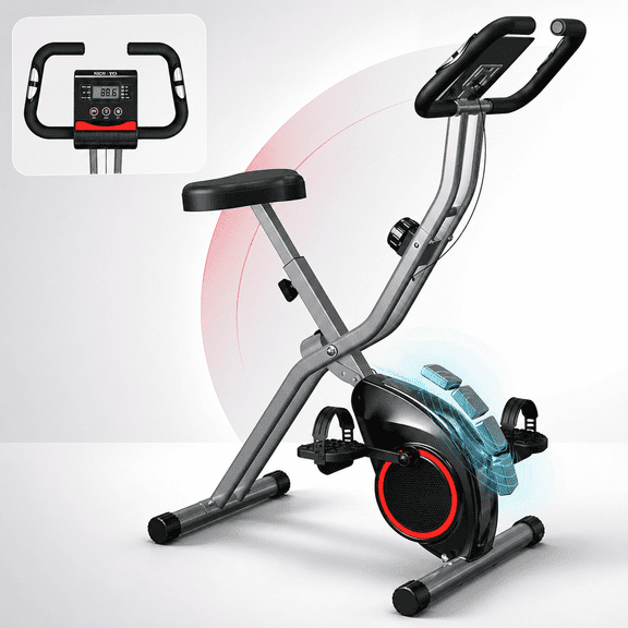 USLIM 5‑in‑1 Foldable Exercise Bike for Home, 16‑Level Magnetic Resistance Stationary Bike with Arm Bands, Backrest, LCD Monitor, 300 lb Capacity