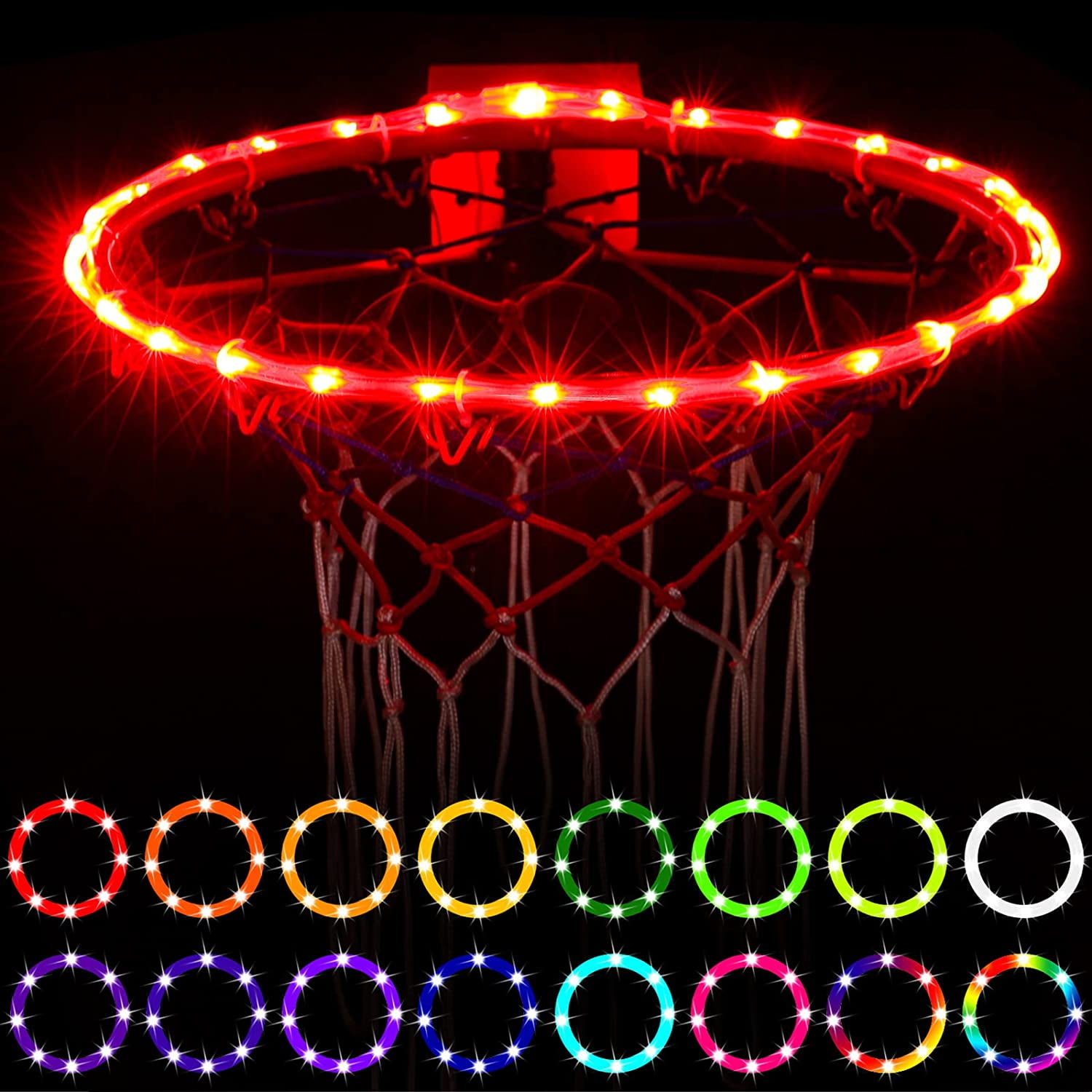 Light up Basketball with 17 Colors and 7 Modes Waterproof LED Basketball Rim Light Remote Control Super Bright Basketball Net Outdoor Light for Kids Adult Children LED Basketball Hoop Light 