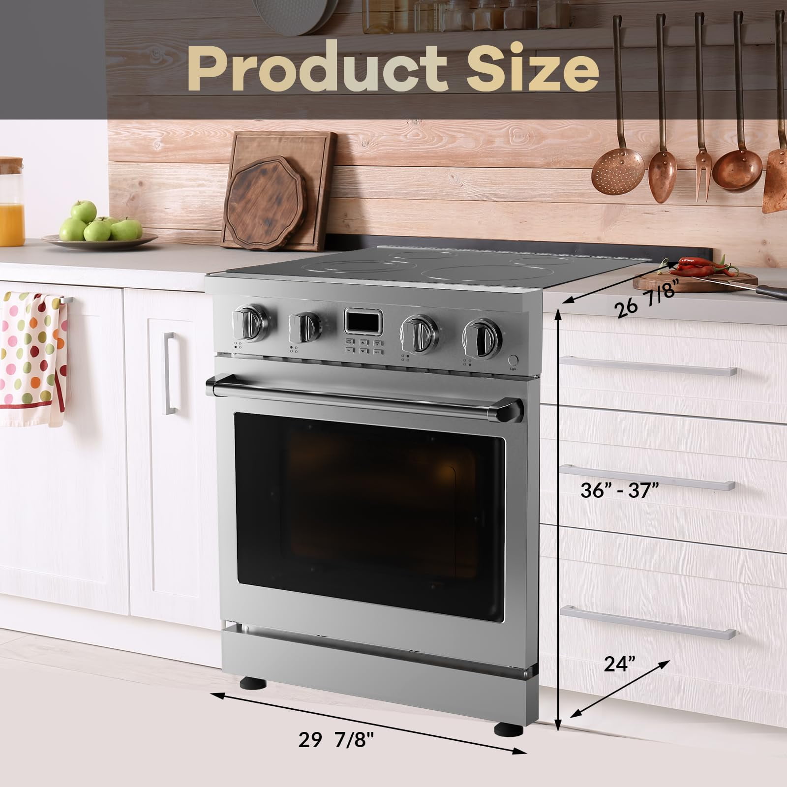 30" Electric Range with 4 Heating Elements Convection Oven 4.8 Cu. Ft. Capacity, 6 Functions - Professional Electric Range Oven with Smooth Glass Top
