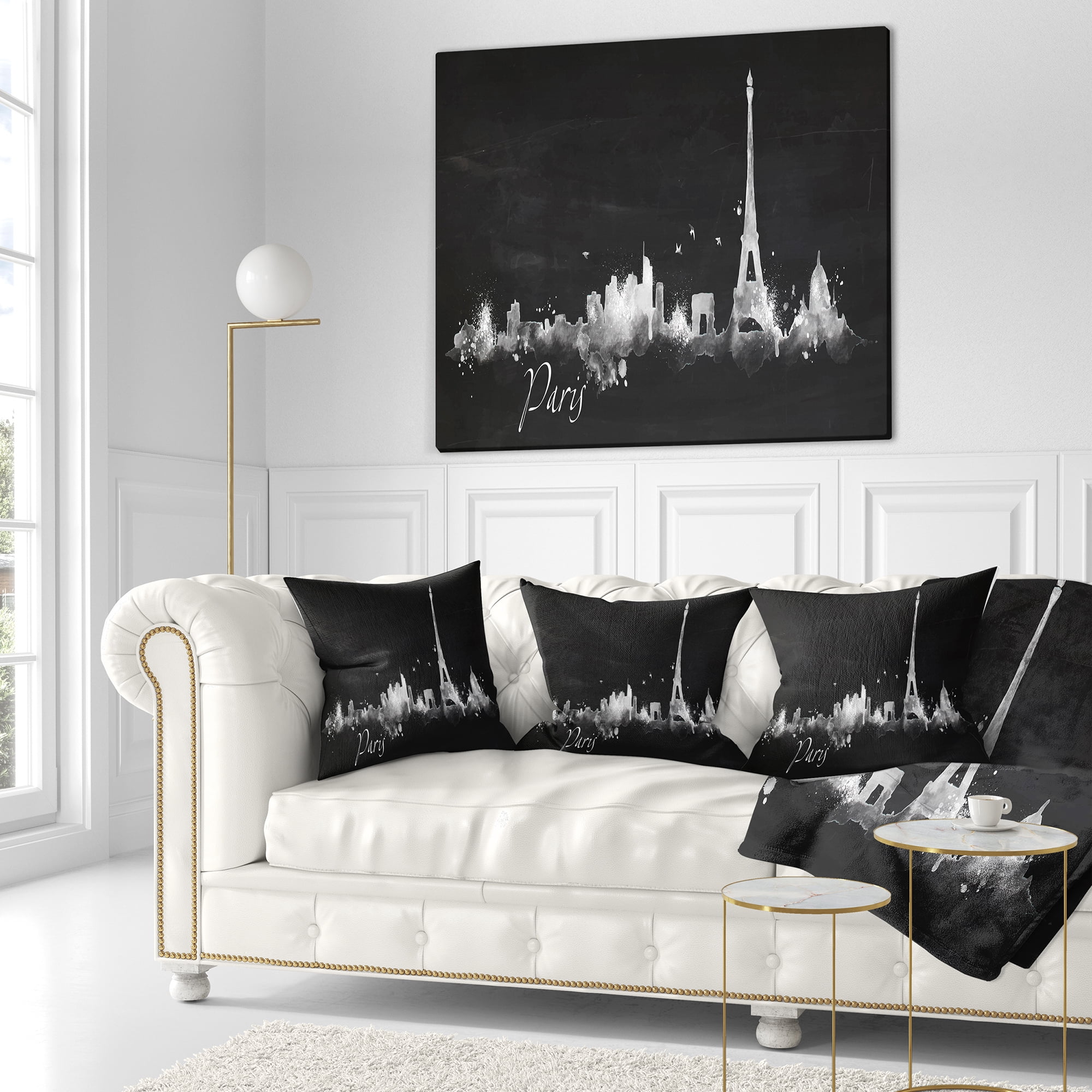 Designart Paris Dark Silhouette - Cityscape Painting Throw Pillow - 18x18