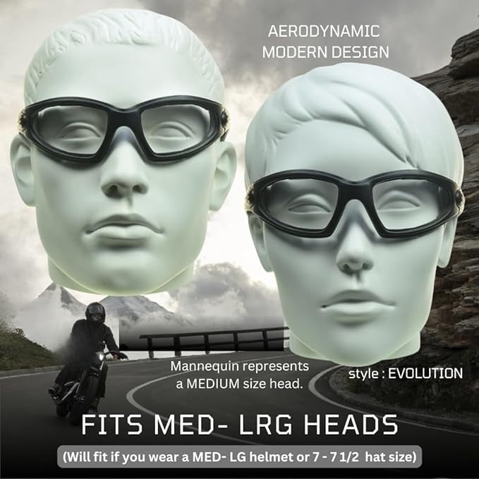 Bikershades Motorcycle Safety Sunglass Foam Padded Men Women Wide Coverage Wind-Proof