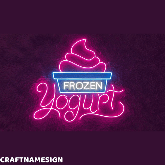 Craftnamesign Yogurt Store Neon Sign, Frozen Wall Decor, Ice Cream Shop Wall Art