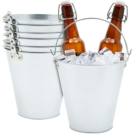 

6 Pack Galvanized Metal Ice Buckets for Beer Wine Champagne Parties Centerpieces (7 Inch Silver)