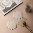 thumbnail image 3 of Set of 4 Gold Glass Coasters, Carved Tumbler Style, Hexagon Coasters with Brass Rim for Coffee Tea, Modern Clear Coasters for Home Bar Cafes Hotel Table Decoration, 3 of 7