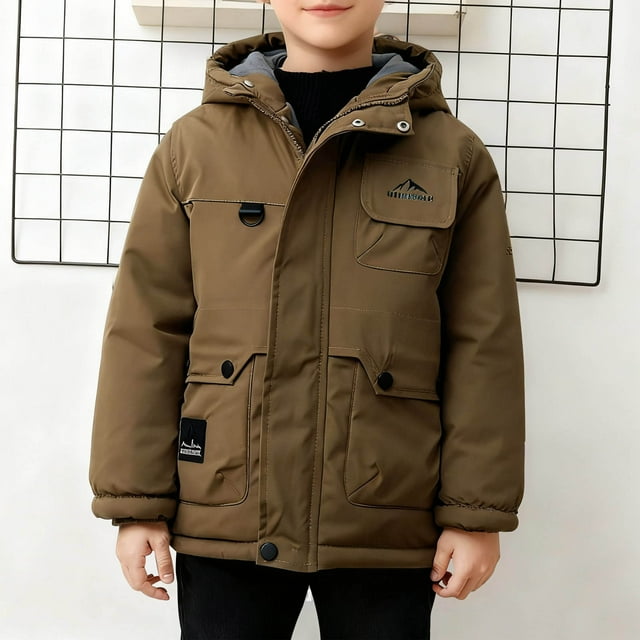 Parkas de manga larga, chaqueta con capucha y bolsillos para niños de tallas medianas y grandes, chaqueta tipo cárdigan.