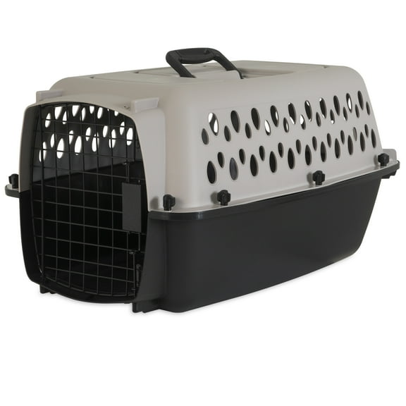 Vibrant Life Pet Portable Kennel for Dogs, Hard-Sided Travel Carrier, Durable, Metal Door, Black & Grey, For Pets up to 15 lbs, 23" L x 15.2" W x 11.8" H