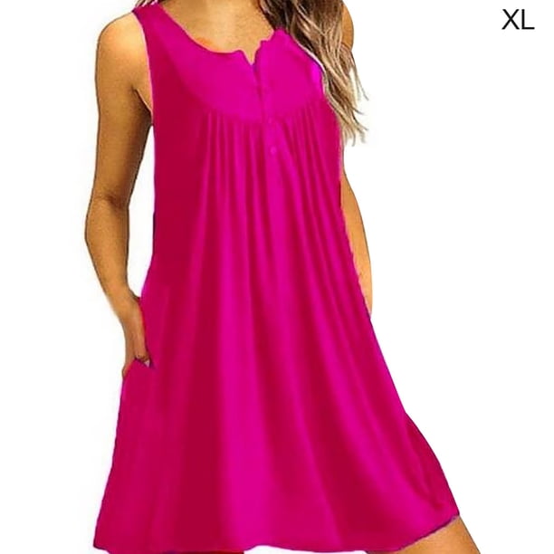 Vestido de mujer Chaleco con botones plisados Camiseta Vestido sin mangas con bolsillo informal, Rosa roja, XL Monstrate AP002060-44