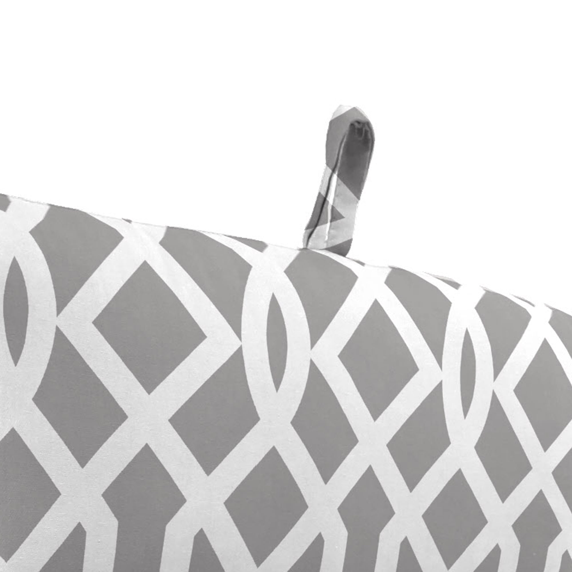 Jordan Manufacturing 44" x 22" Chauncey Pumice Gray Geometric Rectangular Outdoor Chair Cushion with Ties and Hanger Loop