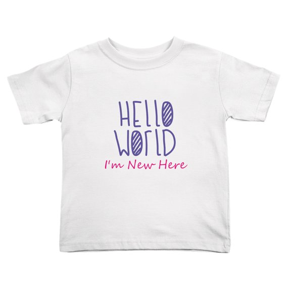 Hello World, I'm New Here Funny Toddler T-Shirts for Boys Girls (White, 2T)