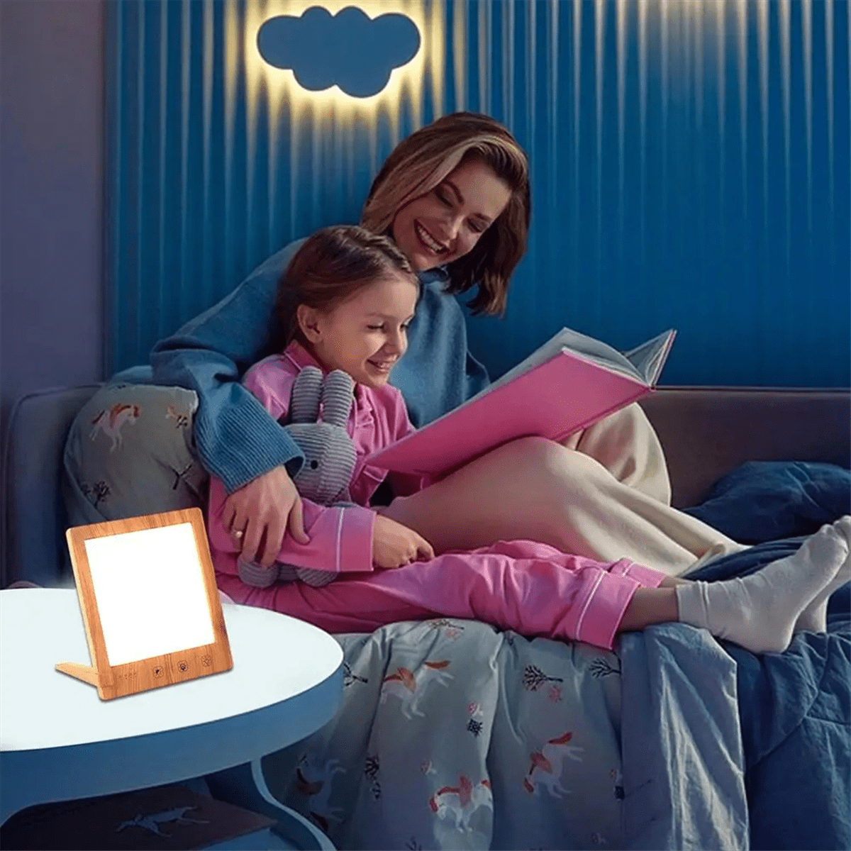 Fluorescent Desk Lamp 10000 Lux Bedside Light Lamp UV-Free LED Simulated Sunlight Touch Control with Wood Color Plastic