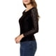 thumbnail image 4 of INSPIRE CHIC Women's Round Neck Long Sleeves Sheer Flower Embroidery Lace Blouse XL Black, 4 of 7