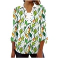 thumbnail image 2 of Viluyesy Lapel Collar T-Shirt for Womens 3/4 Sleeves Shirt Tops Comfortable Fashionable Relaxed Lapel Collar Petal Loose Blouse Green Size L, 2 of 7