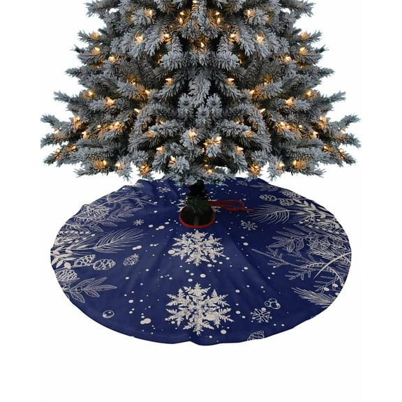 Blue Snowflake Christmas Christmas Tree Skirt 48 Inches Large Christmas Skirt Tree, Xmas Pine Cones Botanical Tree Skirt Christmas Decorations for Fireplace Party Holidays Indoor Outdoor