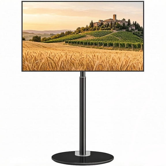 Round Glass Base Swivel TV Stand for 32-60 Inch TVs, ±90° Rotation, Height Adjustable (35.4"-51") with Cable Management, Black