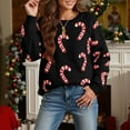 thumbnail image 2 of Women's Christmas Sweater Funny Merry Xmas Candy Cane Print Long Sleeve Knit Tops 2025 Holiday Casual Crewneck Pullover Shirts, 2 of 4