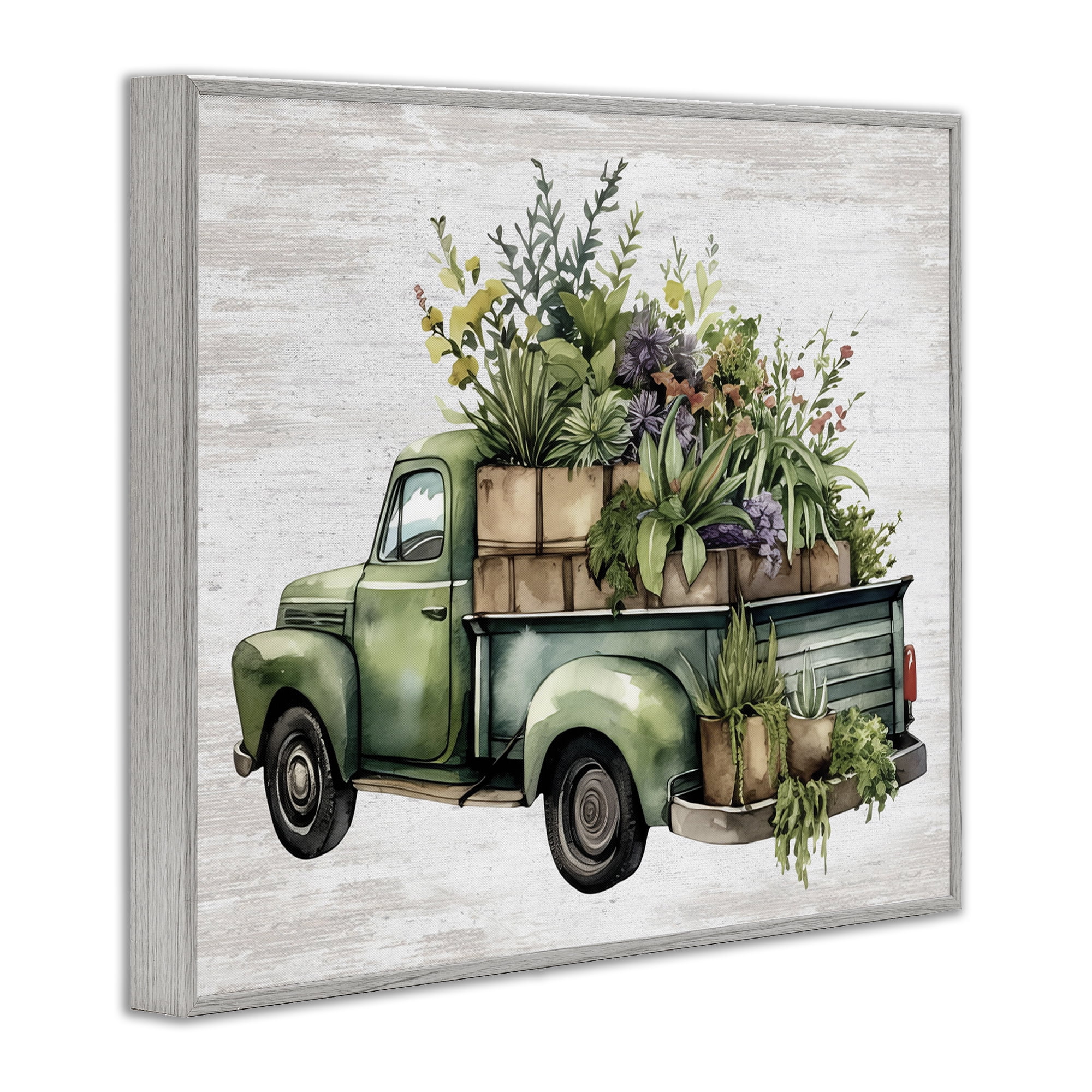 Stupell Industries Greenery Filled Truck Transportation Painting Gray Framed Art Print Wall Art, 30 x 24