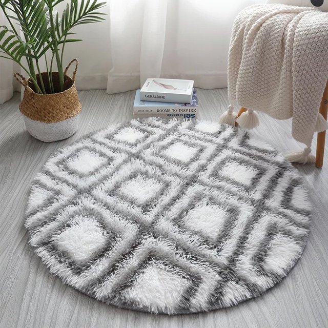 Round Fluffy Rug for Kids Girls Room,23.6 inch Furry Circle Rug for Teen's Bedroom, Plush Shaggy Carpet Cute Nursery Rug