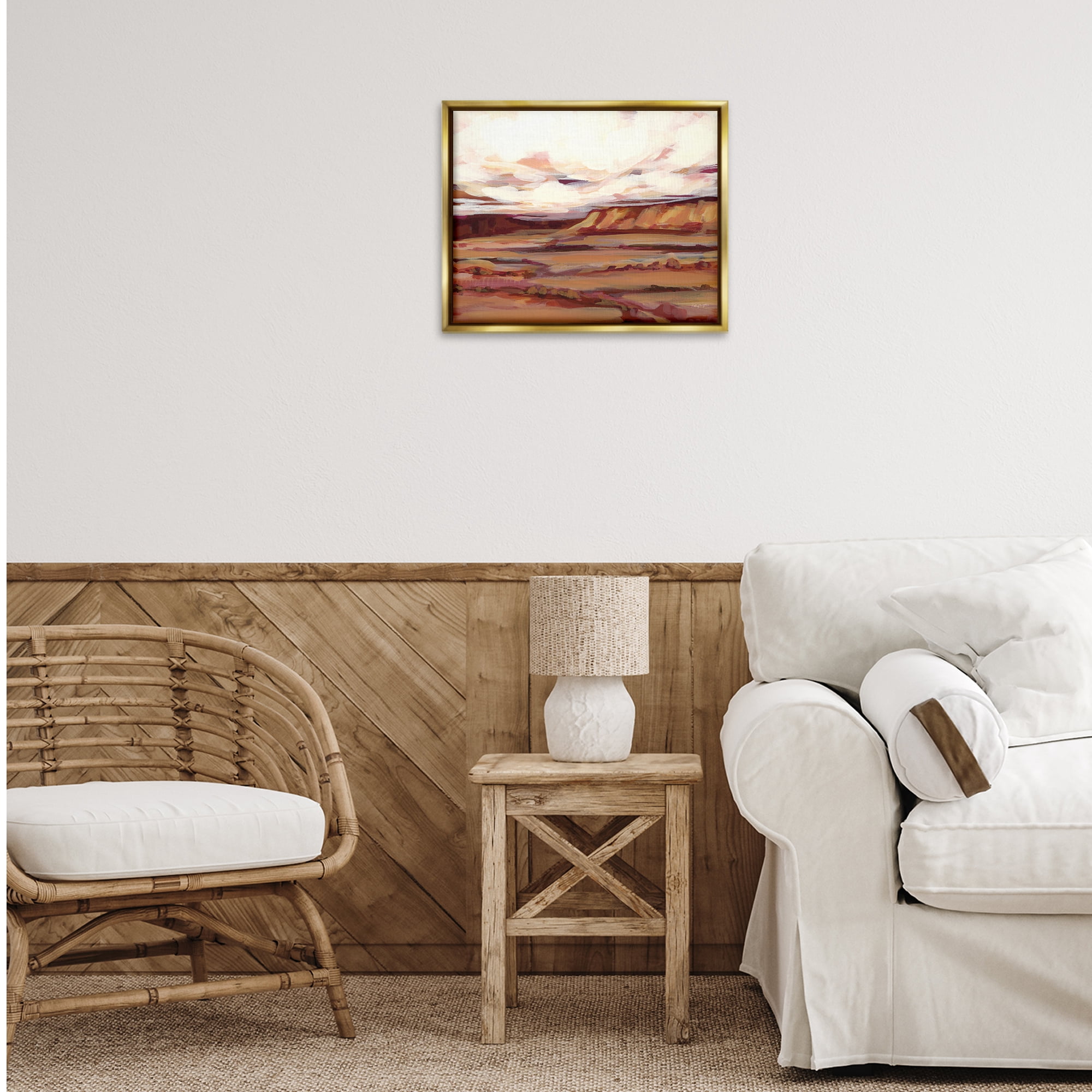 Stupell Industries Mauve Mesa Landscape Landscape Painting Gold Floater Framed Art Print Wall Art, 21 x 17