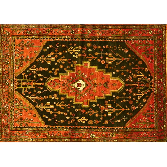 Ahgly Company Machine Washable Indoor Rectangle Medallion Yellow Traditional Area Rugs, 2' x 4'