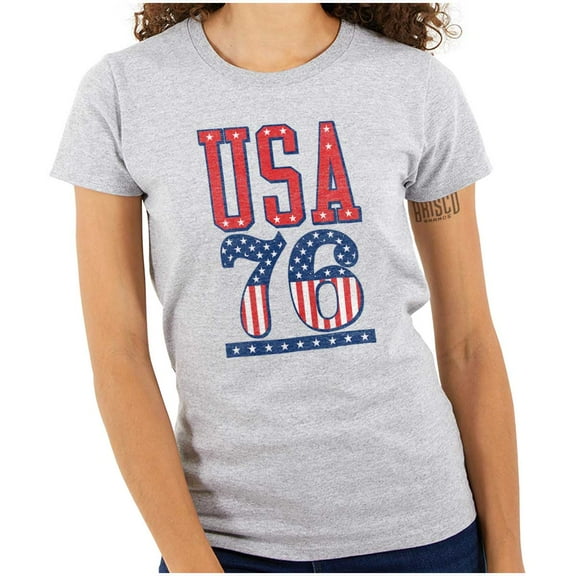 Patriotic USA 76 American Flag Womens Slim Fit Graphic Tee Brisco Brands S