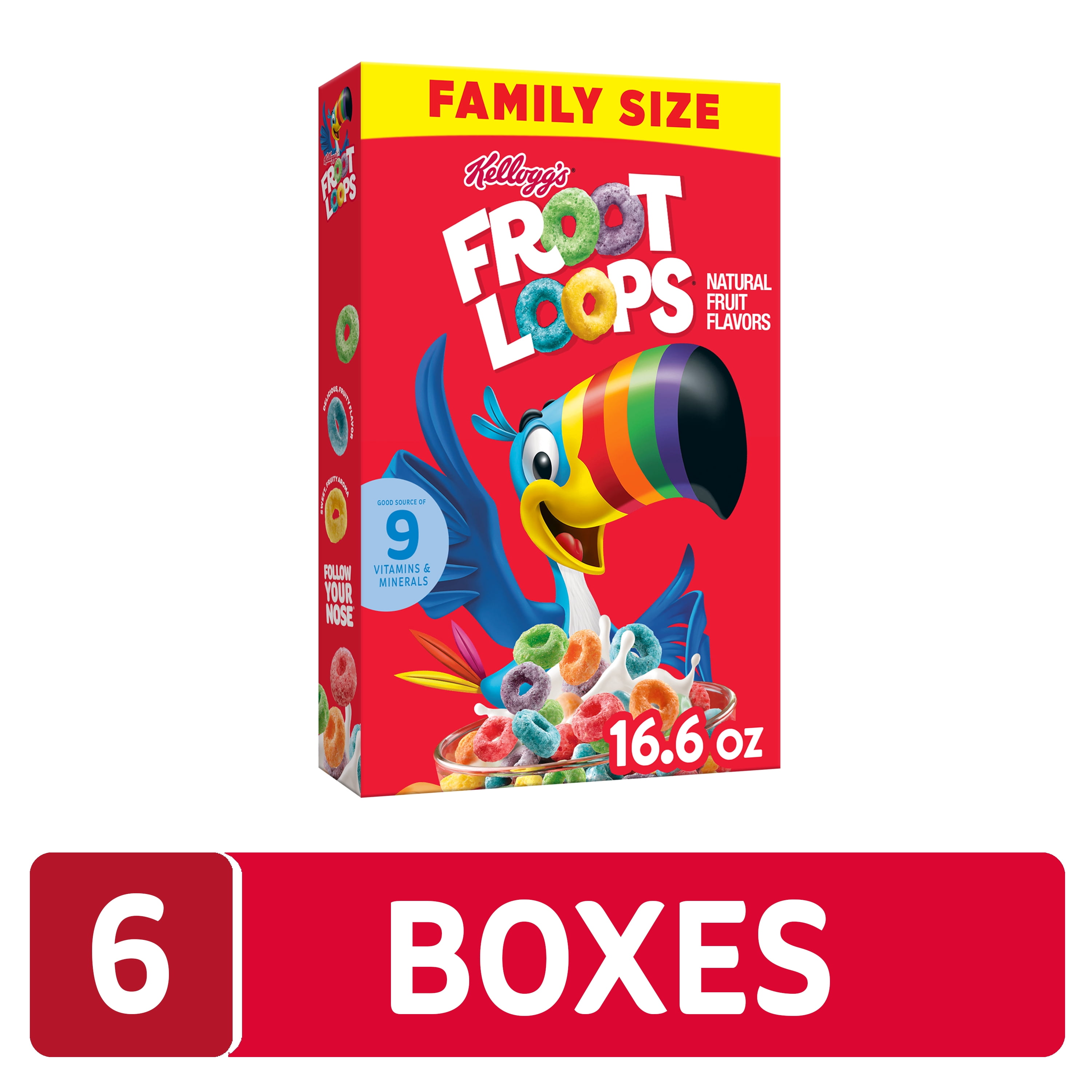 Kellogg’s Froot Loops Breakfast Cereal, Kids Cereal, Family Breakfast, Family Size, Original (6 Boxes)