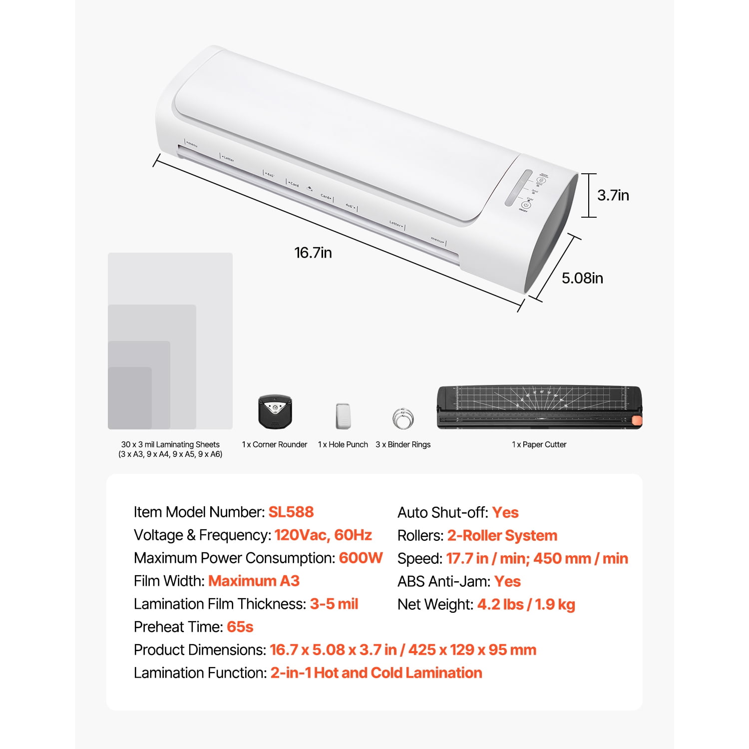 KFFKFF Lamination Device, Suitable for Maximum A3 Paper Size, Rapid Heat-Up in 60 Seconds, Thermal Laminating Machine with 3-5 mil Thickness, Perfect for Domestic, Commercial, White and Grey