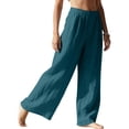 thumbnail image 3 of Women Wide Leg Palazzo Summer Pants Beach Vacation Clothes Elastic Waist Travel Trousers with Pockets Blue M, 3 of 9