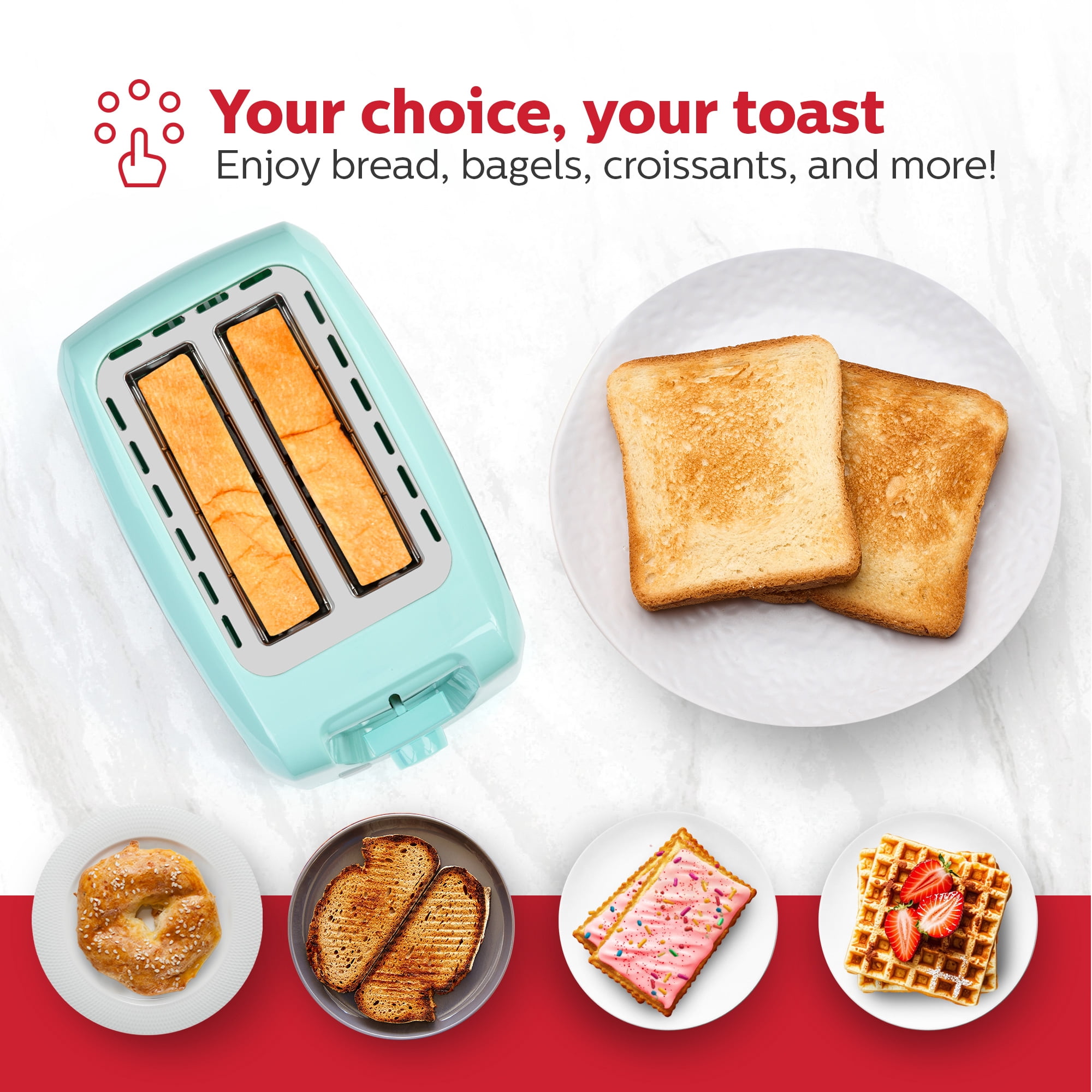 Holstein Housewares 2-Slice Toaster Mint with Defrost and Reheat Function