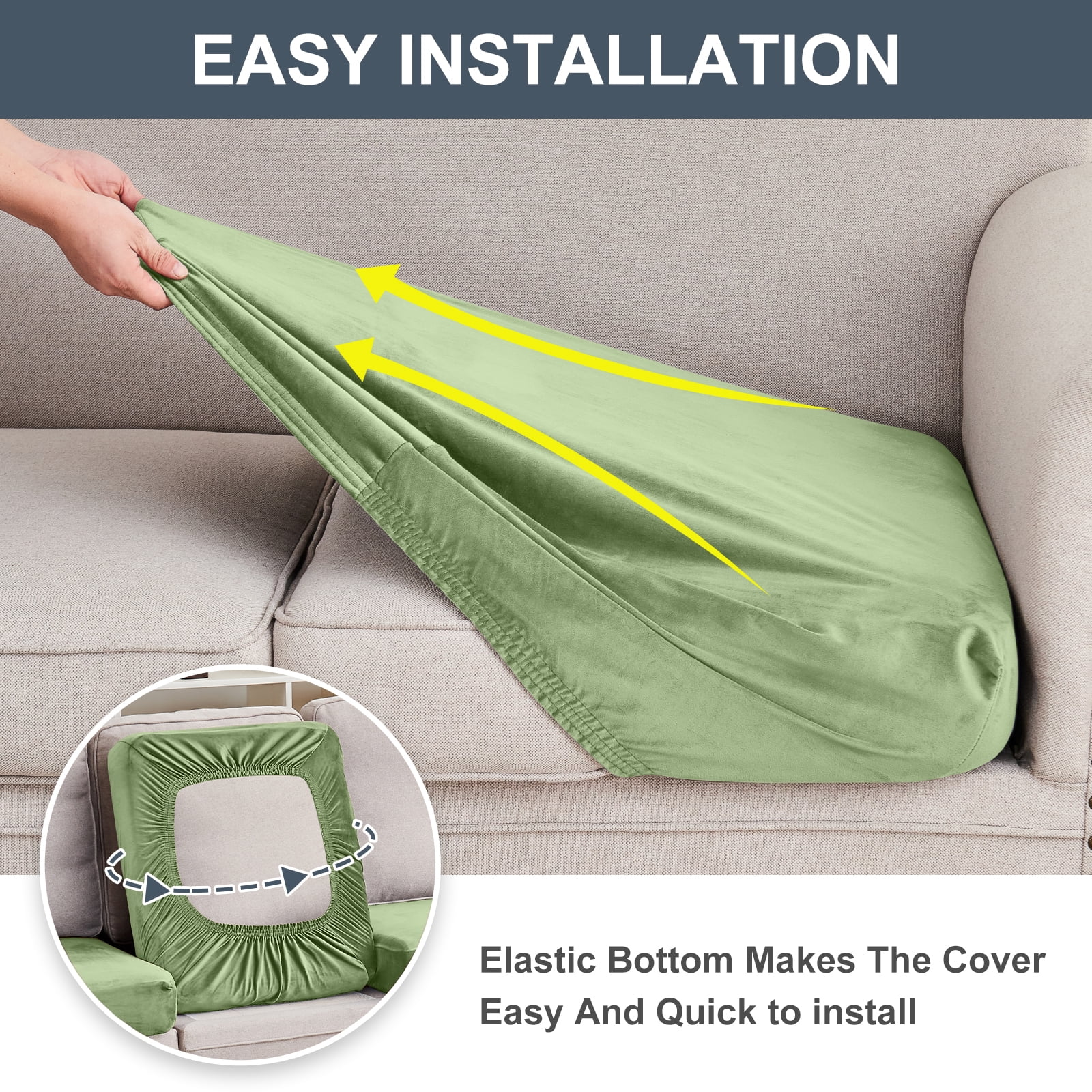 Sanmadrola Couch Covers Velvet Sofa Cushion Cover Stretch Machine Washable Universal Slipcover Furniture Protector for Couches Sectional Sofas, Avocado Green